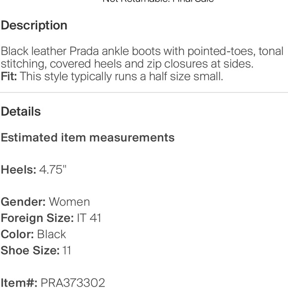 Black leather Prada ankle boots/ pointed-toes.
Sz 11 but fits more like a 10.5 - Picture 6 of 8